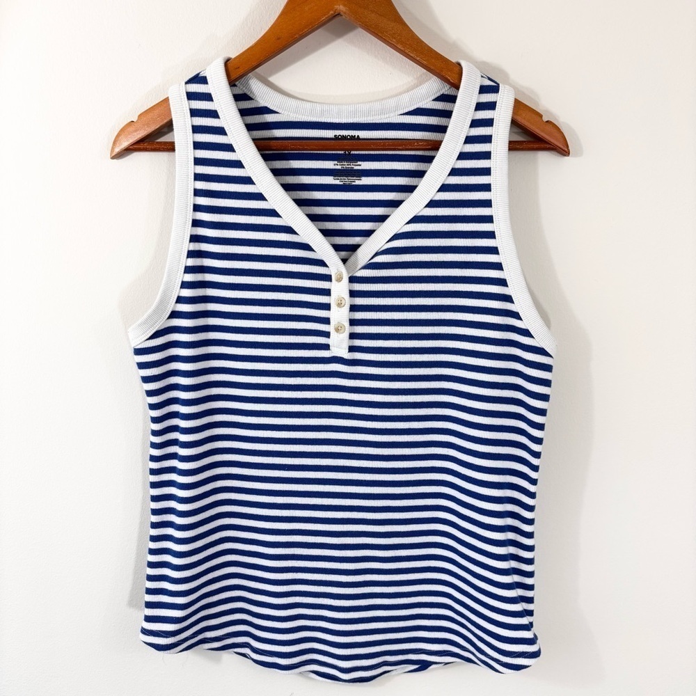 Sonoma Goods blue and white stripe ribbed tank top